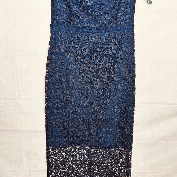 ML Monique Lhuillier Navy Off-Shoulder Lace Cocktail Dress Size 0 Worn Once - Picture 3 of 11